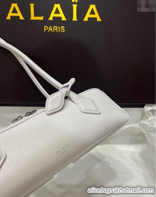 Top Design Alaia Le Tecket Small Long Shoulder bag in Grained Leather 68168 White 2025