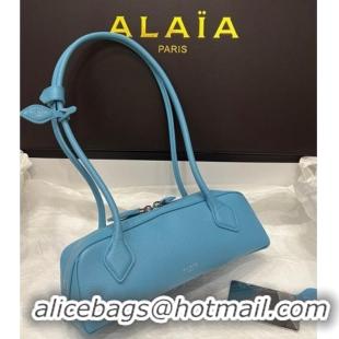 Best Product Alaia Le Tecket Small Long Shoulder bag in Grained Leather 68168 Light Blue 2025