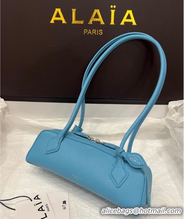 Best Product Alaia Le Tecket Small Long Shoulder bag in Grained Leather 68168 Light Blue 2025