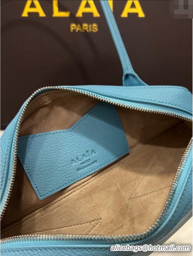 Best Product Alaia Le Tecket Small Long Shoulder bag in Grained Leather 68168 Light Blue 2025