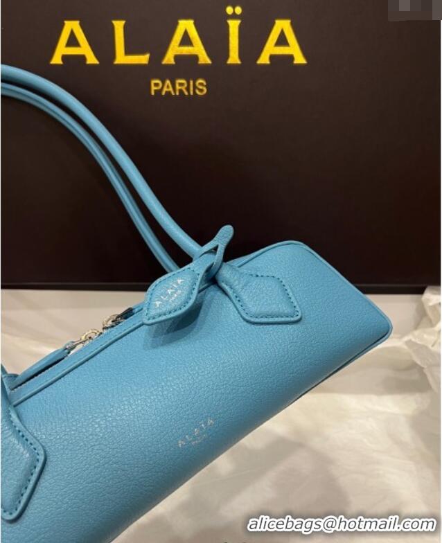 Best Product Alaia Le Tecket Small Long Shoulder bag in Grained Leather 68168 Light Blue 2025