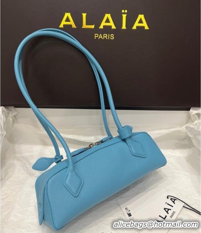 Best Product Alaia Le Tecket Small Long Shoulder bag in Grained Leather 68168 Light Blue 2025