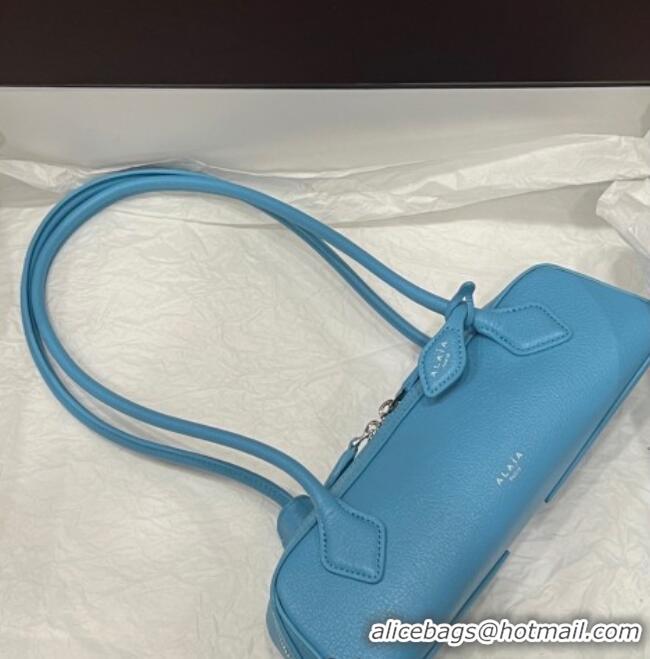 Best Product Alaia Le Tecket Small Long Shoulder bag in Grained Leather 68168 Light Blue 2025