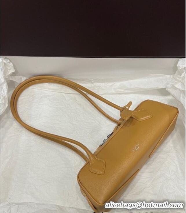 Discount Alaia Le Tecket Small Long Shoulder bag in Grained Leather 68168 Apricot 2025