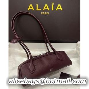 Best Wholesale Alaia Le Tecket Small Long Shoulder bag in Grained Leather 68168 Dark Burgundy 2025