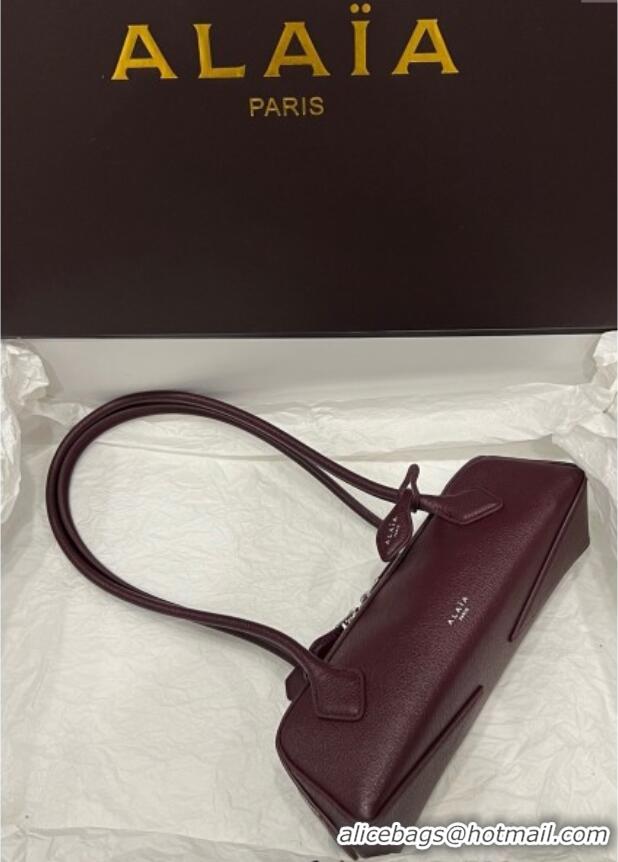 Best Wholesale Alaia Le Tecket Small Long Shoulder bag in Grained Leather 68168 Dark Burgundy 2025
