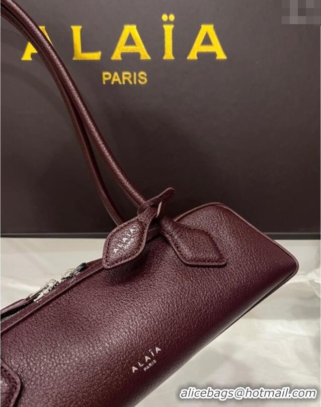 Best Wholesale Alaia Le Tecket Small Long Shoulder bag in Grained Leather 68168 Dark Burgundy 2025