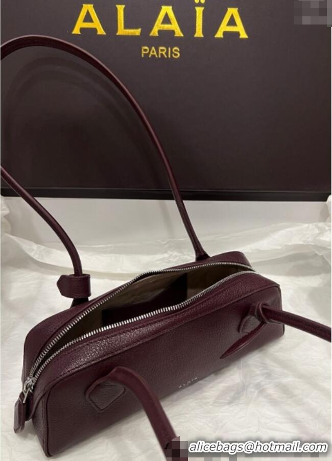 Best Wholesale Alaia Le Tecket Small Long Shoulder bag in Grained Leather 68168 Dark Burgundy 2025