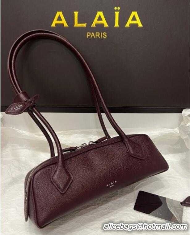 Best Wholesale Alaia Le Tecket Small Long Shoulder bag in Grained Leather 68168 Dark Burgundy 2025