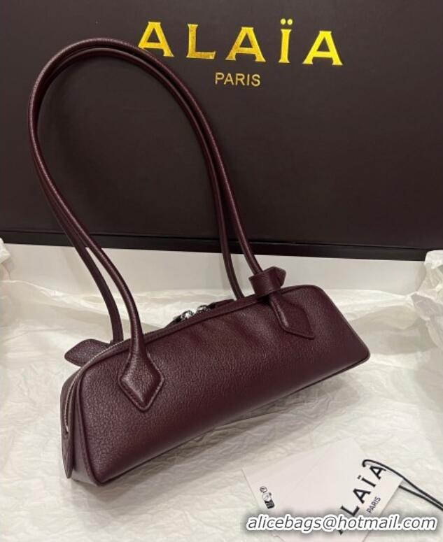 Best Wholesale Alaia Le Tecket Small Long Shoulder bag in Grained Leather 68168 Dark Burgundy 2025