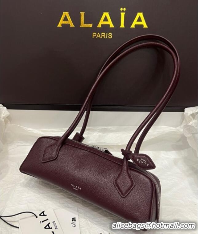 Best Wholesale Alaia Le Tecket Small Long Shoulder bag in Grained Leather 68168 Dark Burgundy 2025