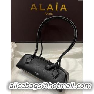 Top Quality Alaia Le Tecket Small Long Shoulder bag in Grained Leather 68168 Black 2025
