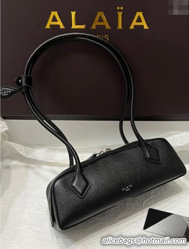 Top Quality Alaia Le Tecket Small Long Shoulder bag in Grained Leather 68168 Black 2025