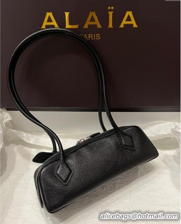 Top Quality Alaia Le Tecket Small Long Shoulder bag in Grained Leather 68168 Black 2025