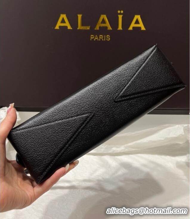Top Quality Alaia Le Tecket Small Long Shoulder bag in Grained Leather 68168 Black 2025