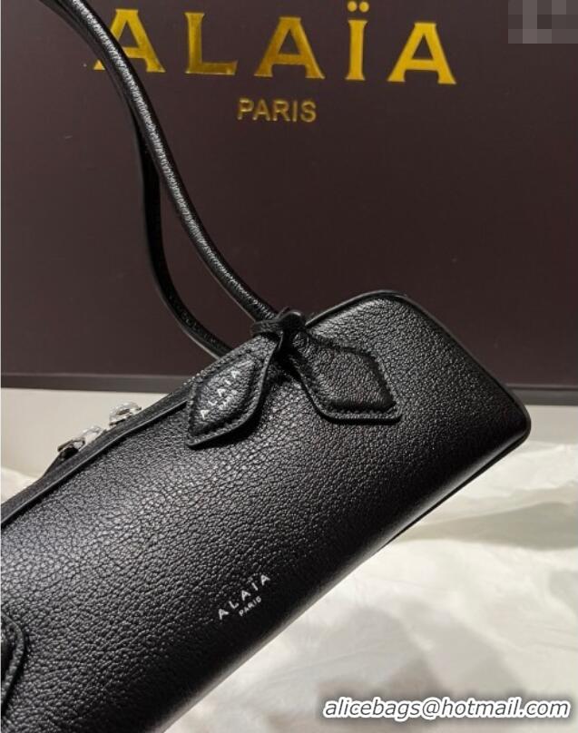 Top Quality Alaia Le Tecket Small Long Shoulder bag in Grained Leather 68168 Black 2025