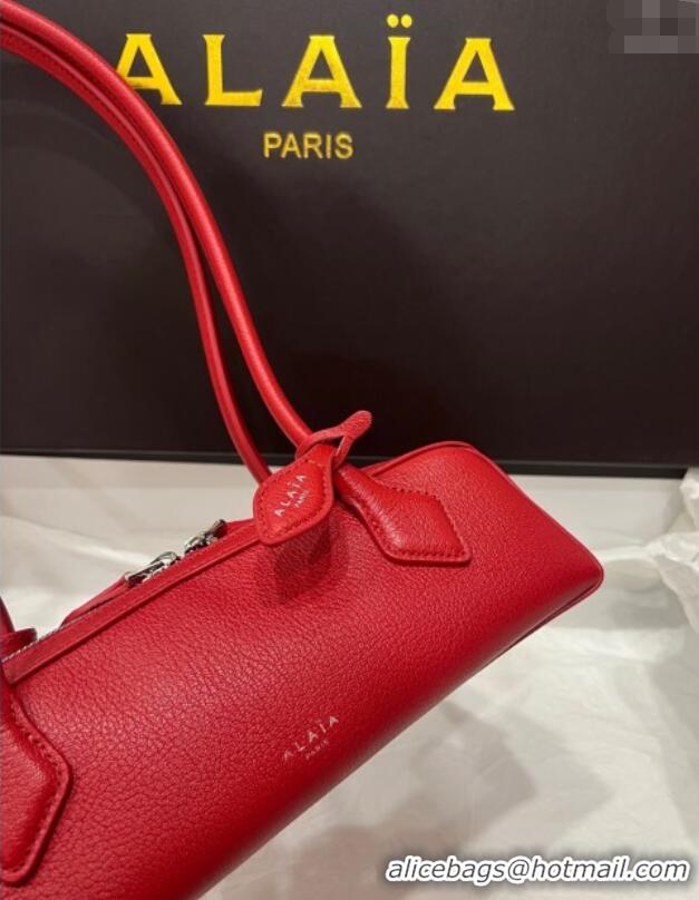 High Quality Alaia Le Tecket Small Long Shoulder bag in Grained Leather 68168 Red 2025