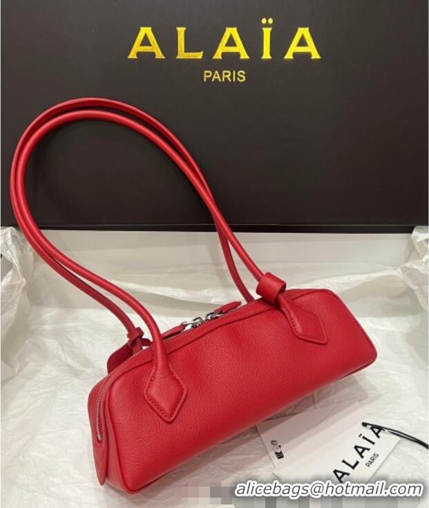 High Quality Alaia Le Tecket Small Long Shoulder bag in Grained Leather 68168 Red 2025