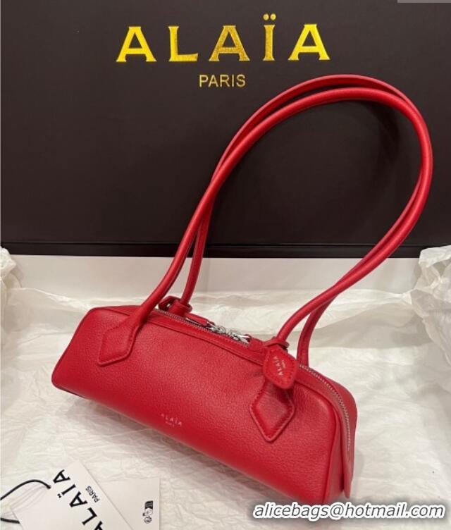 High Quality Alaia Le Tecket Small Long Shoulder bag in Grained Leather 68168 Red 2025