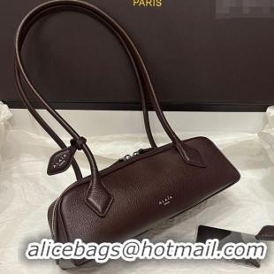 Most Popular Alaia Le Tecket Small Long Shoulder bag in Grained Leather 68168 Dark Brown 2025