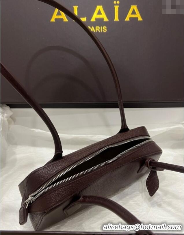 Most Popular Alaia Le Tecket Small Long Shoulder bag in Grained Leather 68168 Dark Brown 2025