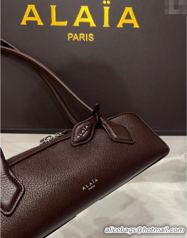 Most Popular Alaia Le Tecket Small Long Shoulder bag in Grained Leather 68168 Dark Brown 2025
