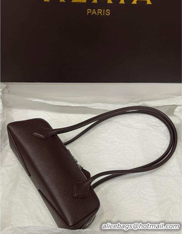 Most Popular Alaia Le Tecket Small Long Shoulder bag in Grained Leather 68168 Dark Brown 2025