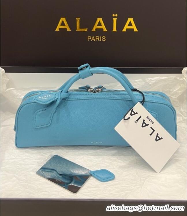 New Product Alaia Le Tecket Long Clutch bag in Grained Leather 68169 Light Blue 2025