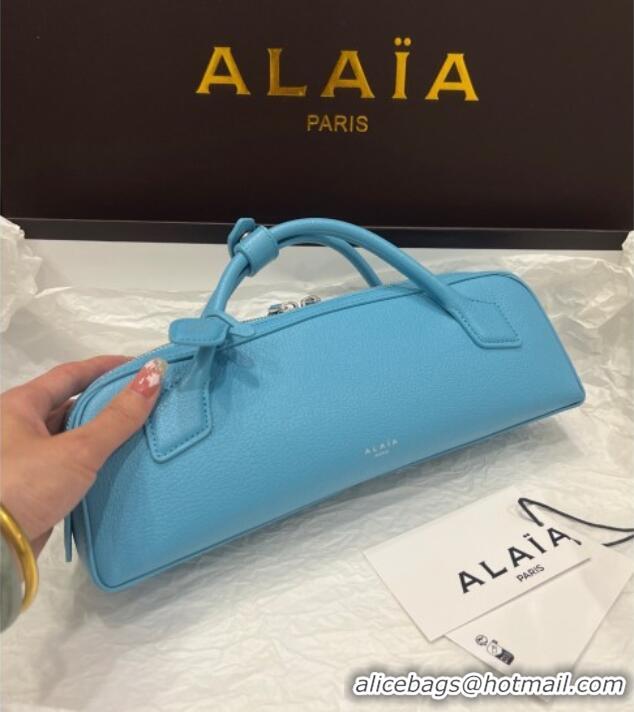 New Product Alaia Le Tecket Long Clutch bag in Grained Leather 68169 Light Blue 2025