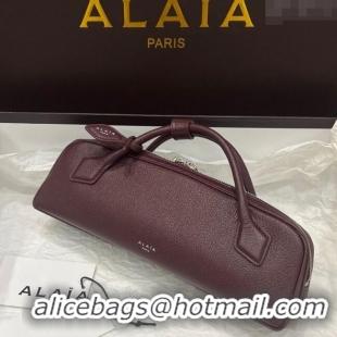 Top Grade Alaia Le Tecket Long Clutch bag in Grained Leather 68169 Dark Burgundy 2025