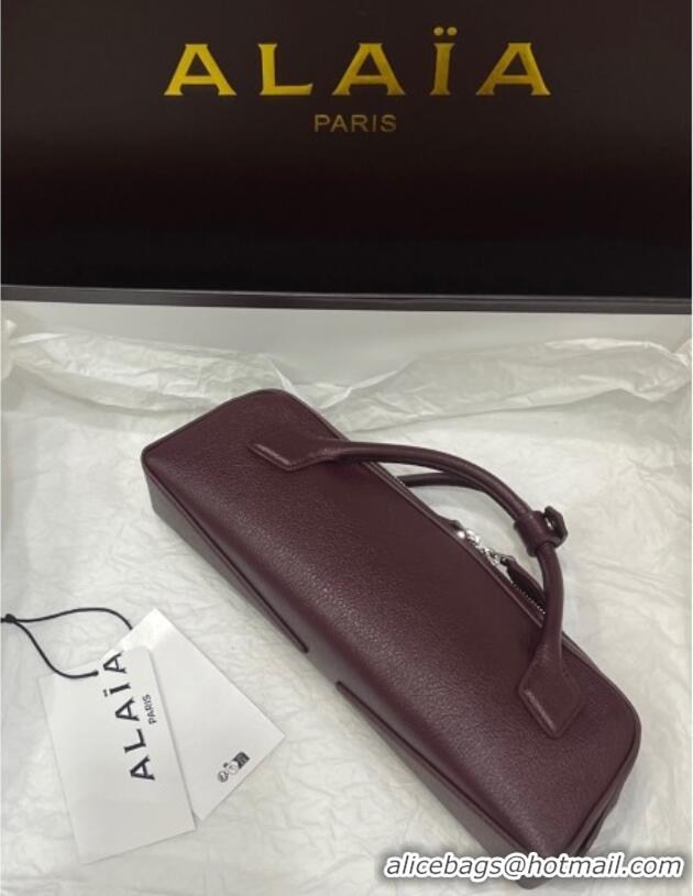 Top Grade Alaia Le Tecket Long Clutch bag in Grained Leather 68169 Dark Burgundy 2025