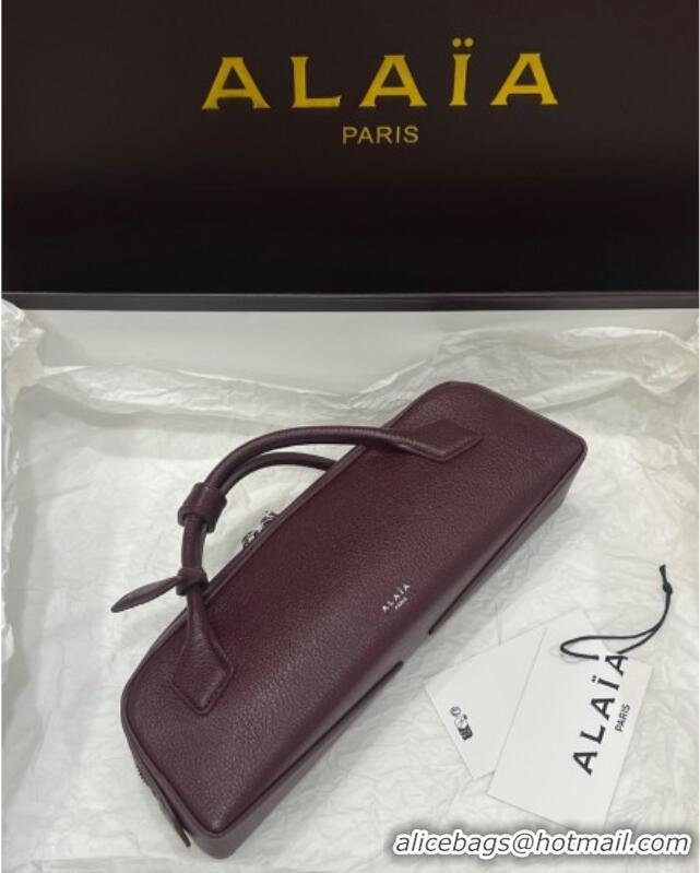 Top Grade Alaia Le Tecket Long Clutch bag in Grained Leather 68169 Dark Burgundy 2025