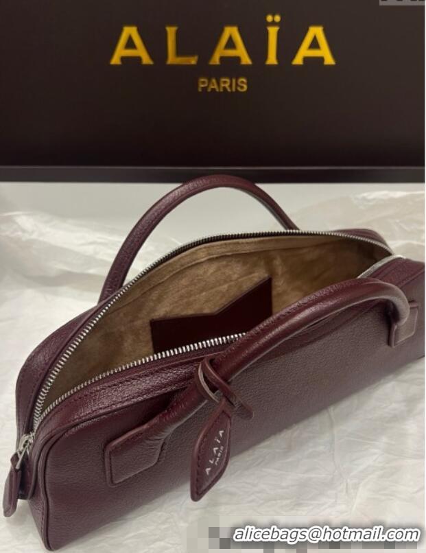 Top Grade Alaia Le Tecket Long Clutch bag in Grained Leather 68169 Dark Burgundy 2025