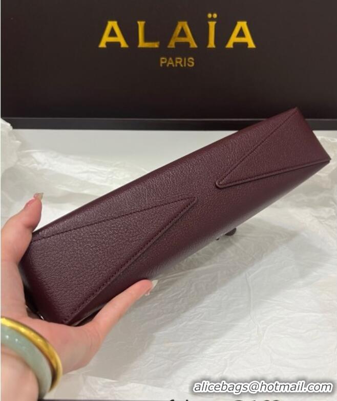Top Grade Alaia Le Tecket Long Clutch bag in Grained Leather 68169 Dark Burgundy 2025