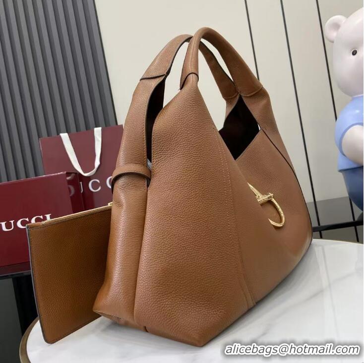 ​Best Grade Gucci Softbit Leather Maxi Top Handle Bag with Oversized Half Horsebit 837466 Brown 2025