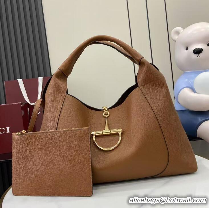 ​Best Grade Gucci Softbit Leather Maxi Top Handle Bag with Oversized Half Horsebit 837466 Brown 2025
