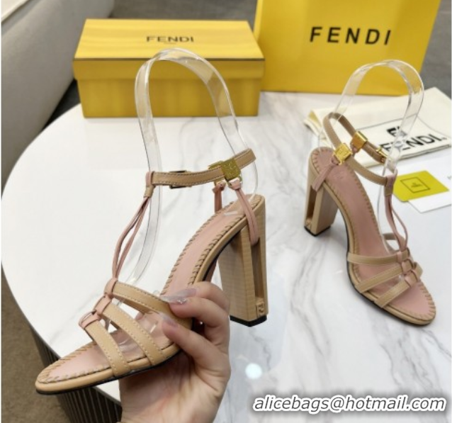 Classic Hot Fendi Delfina High Heel Sandals 10cm in Leather with T-bar Strap Beige 0425128