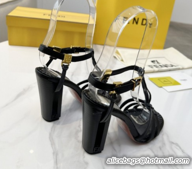 Good Quality Fendi Delfina High Heel Sandals 10cm in Leather with T-bar Strap Black 0425129