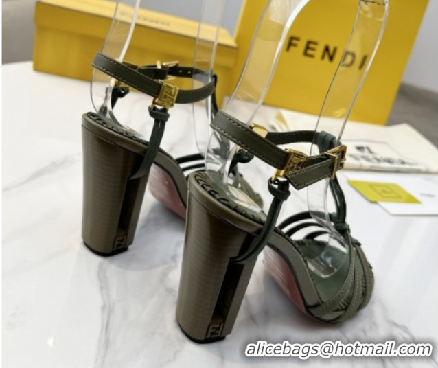 Sophisticated Fendi Delfina High Heel Sandals 10cm in Leather with T-bar Strap Green 0425130