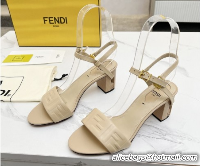 Purchase Fendi Delfina Medium Heel Sandals 6cm in FF Leather Beige 0425131