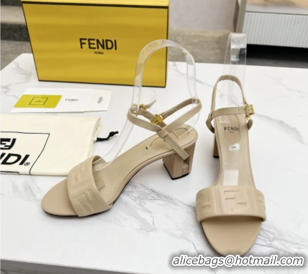 Purchase Fendi Delfina Medium Heel Sandals 6cm in FF Leather Beige 0425131