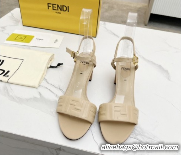 Purchase Fendi Delfina Medium Heel Sandals 6cm in FF Leather Beige 0425131