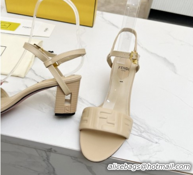 Purchase Fendi Delfina Medium Heel Sandals 6cm in FF Leather Beige 0425131