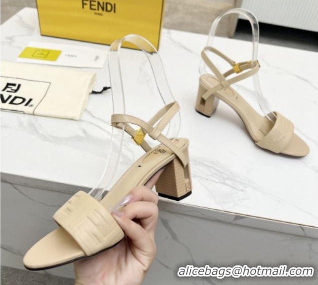 Purchase Fendi Delfina Medium Heel Sandals 6cm in FF Leather Beige 0425131