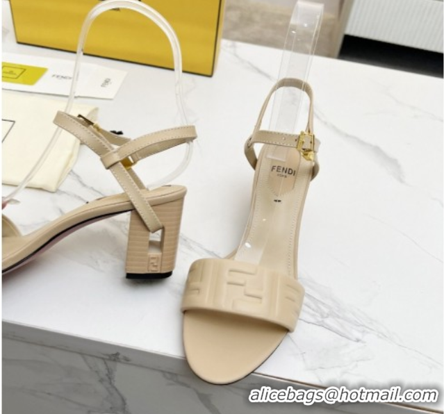 Purchase Fendi Delfina Medium Heel Sandals 6cm in FF Leather Beige 0425131