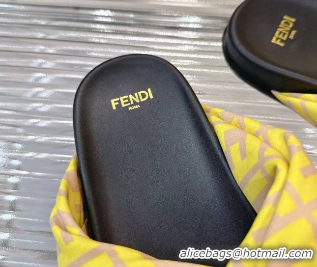 Best Grade Fendi Feel Flat Slides Sandal in FF Satin with D-ring Buckle Yellow 0425141