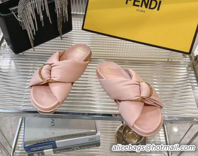 Top Grade Fendi Feel Flat Slides Sandal in Lambskin Leather with D-ring Buckle Pink 0425140