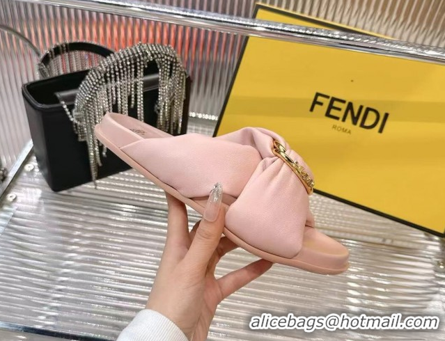 Top Grade Fendi Feel Flat Slides Sandal in Lambskin Leather with D-ring Buckle Pink 0425140