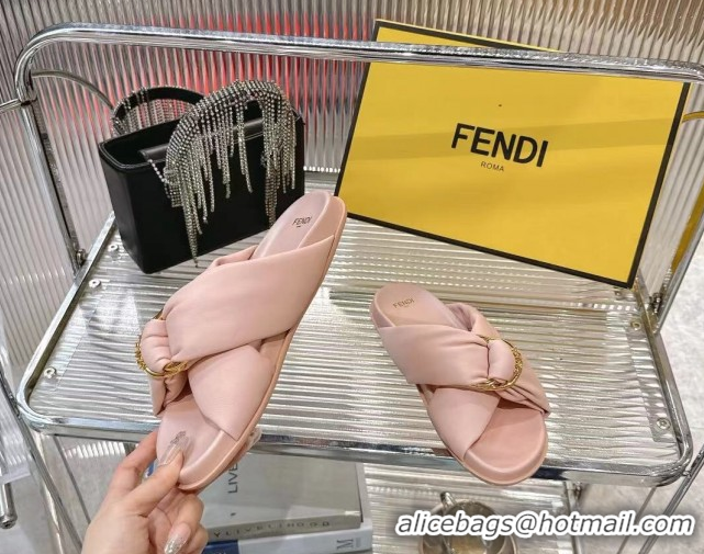 Top Grade Fendi Feel Flat Slides Sandal in Lambskin Leather with D-ring Buckle Pink 0425140