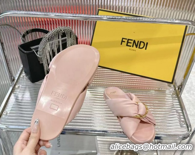 Top Grade Fendi Feel Flat Slides Sandal in Lambskin Leather with D-ring Buckle Pink 0425140